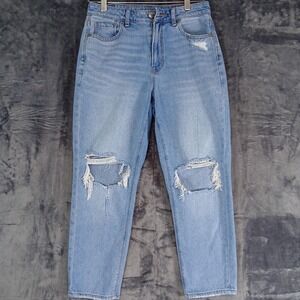 American Eagle Mom Jeans Womens 4 X-Short Light Wash Distressed Ripped Knees